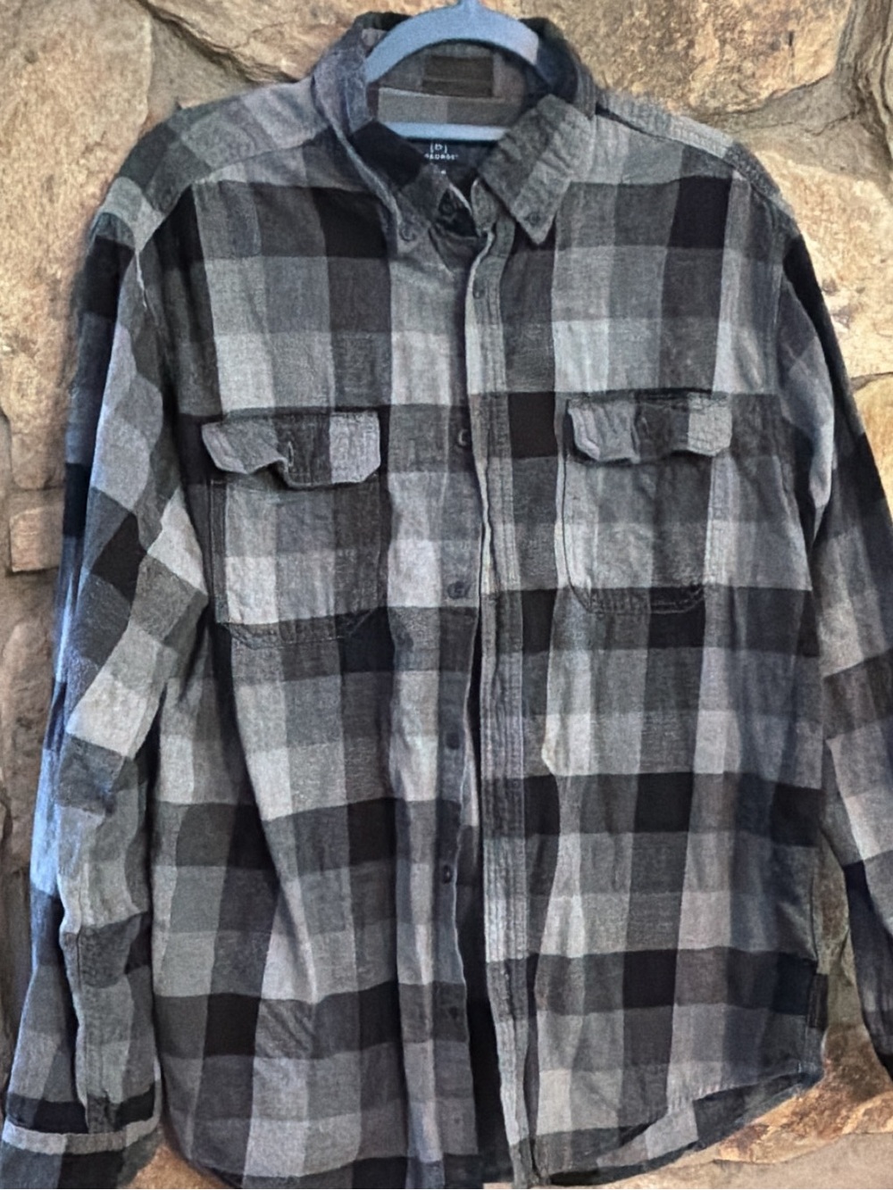 George Men's Black and Gray Plaid Button-Down Shirt